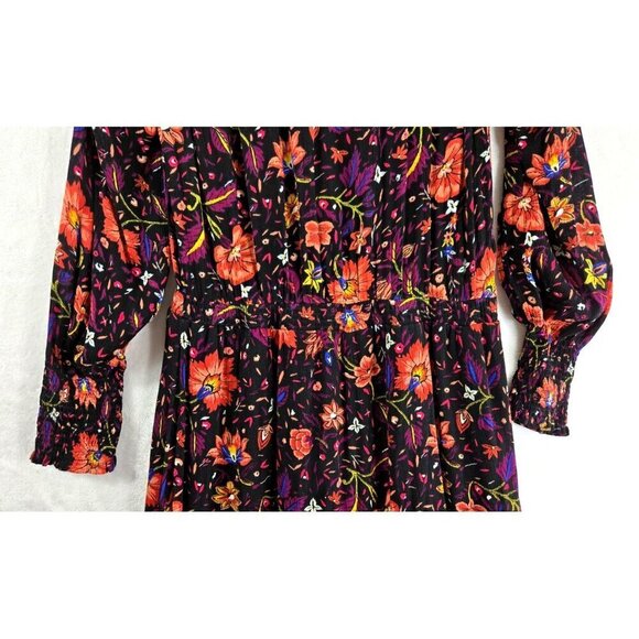 Old Navy Boho Midi Dress M Black Floral Hippie Peasant Cottage Rayon Lined - Picture 11 of 14